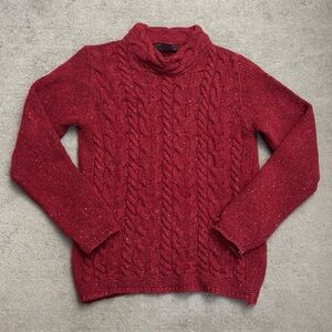 IrelandsEye Irish Wool Cashmere Blend Cable Knit Sweater Red Women’s
